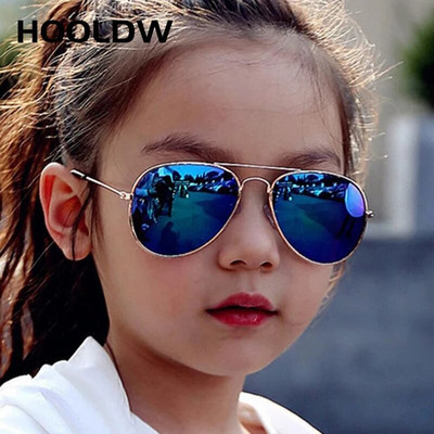 HOOLDW Classic Kids Päikeseprillid Piolt Style Poiste Tüdrukute Päikeseprillid Brändi Disain Metallraam Värviline Peegel Lasteprillid UV400