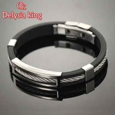 Delysia King Fashion Ανδρικά Βραχιόλια σιλικόνης από σύρμα από ανοξείδωτο ατσάλι Cool Man Casual Bracelet Trend Ανδρικά κοσμήματα Αξεσουάρ