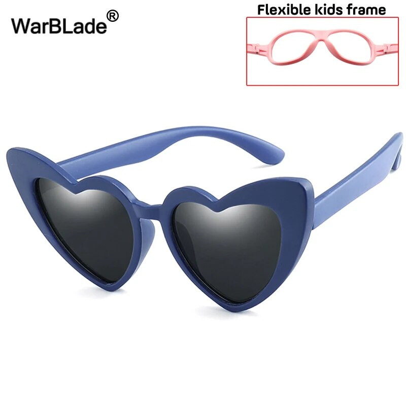 WarBLade Ochelari de soare polarizați drăguți pentru copii, în formă de inimă, băieți, fete, copii, ochelari de soare UV400 pentru bebeluși, cu cadru de siguranță din silicon