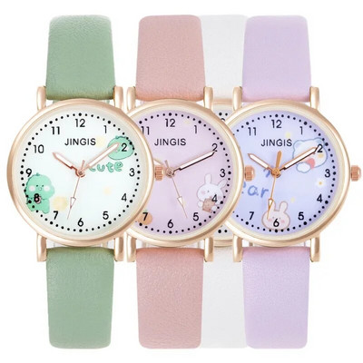 Kids Watches Pink Cute Children`s Wristwatch Cartoon Pattern Quartz Watch Set For Girls Fashion Students` Clock relogio infantil