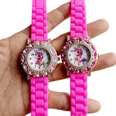 Γελοιογραφία χαριτωμένα κορίτσια Παιδικά δώρα για πάρτι γενεθλίων Μονόκερος Ρολόγια χαλαζία με στρας σιλικόνης Μαθητικό ρολόι