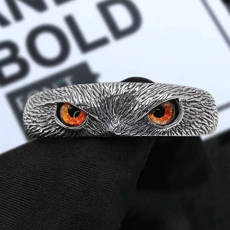 Red Eye Owl Animal Otvorena narukvica Sharp Eye Eagle Cuff Narukvica Agresivni muški bicikl za vožnju kamena Nakit Dodaci