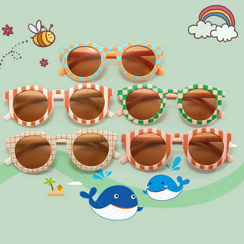 Деца, сладки бебета, момичета, решетка на открито, класически кариран панел, кръгли Uv400 слънчеви очила, слънцезащитни слънчеви очила, детски слънчеви очила