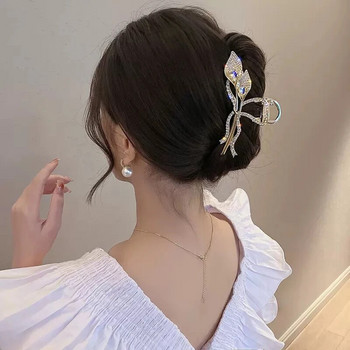 Νέο μαύρα φύλλα στρας Hair Claw Morning Glory Crystal Hair Clip Εξαιρετικά Κομψά Γυναικεία Hair Grip Clip Αξεσουάρ μαλλιών