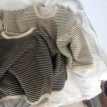 Ανοιξιάτικο φθινόπωρο Βαμβακερά παιδικά ρούχα Μακρυμάνικα μπλουζάκια Ριγέ Casual Loose Παιδικό T-shirt Baby Boys Girls Tops Tee 1-8 ετών