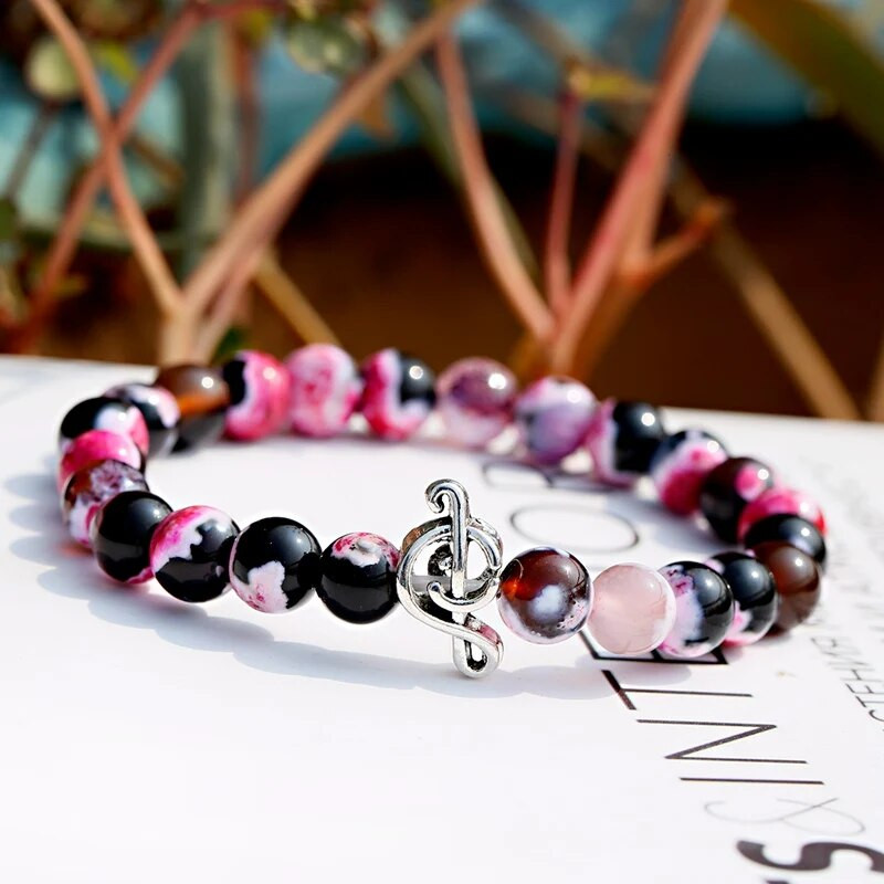 Klasične glazbene note srebrne boje Narukvice s perlama od prirodnog kamena turmalina Muške Feminina Bijoux Bileklik