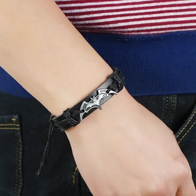Nouă vânzare fierbinte, simplitate, țesătură din piele de vacă, aliaj, stil punk, lanț, lilieci, farmec, brățară din piele de Halloween, accesorii pentru bărbați anime