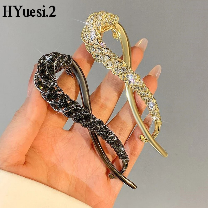 Agraf elegant cu stras răsucit, antiderapant, stil francez, suport pentru coc de cristal flash, gheare de păr cu falcă de banană, pentru femei, fete, pentru petrecere.