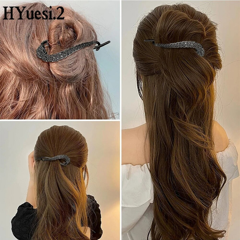 Agraf elegant cu stras răsucit, antiderapant, stil francez, suport pentru coc de cristal flash, gheare de păr cu falcă de banană, pentru femei, fete, pentru petrecere.