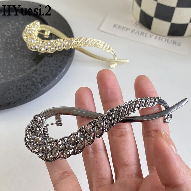Agraf elegant cu stras răsucit, antiderapant, stil francez, suport pentru coc de cristal flash, gheare de păr cu falcă de banană, pentru femei, fete, pentru petrecere.