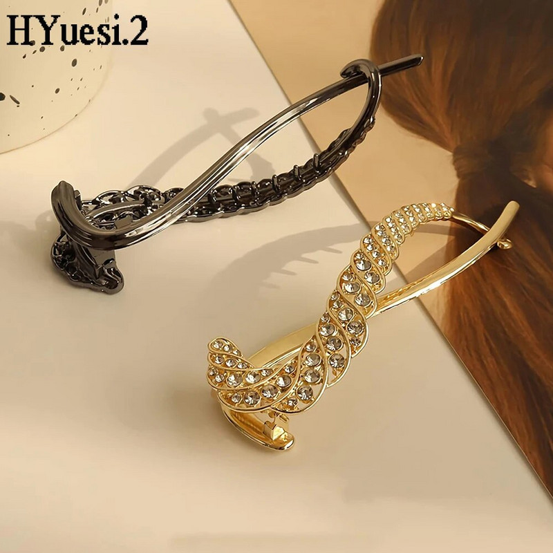 Agraf elegant cu stras răsucit, antiderapant, stil francez, suport pentru coc de cristal flash, gheare de păr cu falcă de banană, pentru femei, fete, pentru petrecere.