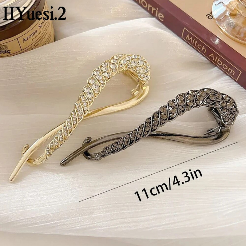 Agraf elegant cu stras răsucit, antiderapant, stil francez, suport pentru coc de cristal flash, gheare de păr cu falcă de banană, pentru femei, fete, pentru petrecere.