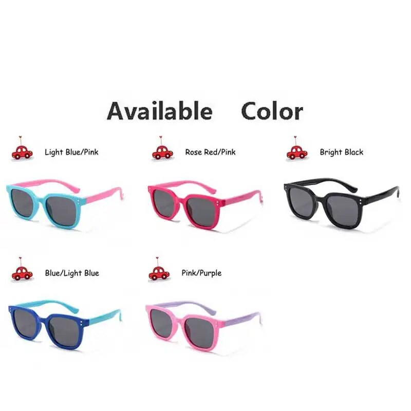 2023 Ochelari de soare polarizați pătrați pentru copii, 3-10 ani, fete, băieți, ochelari TAC, lentile din silicon, ochelari flexibili, cadru de protecție UV.