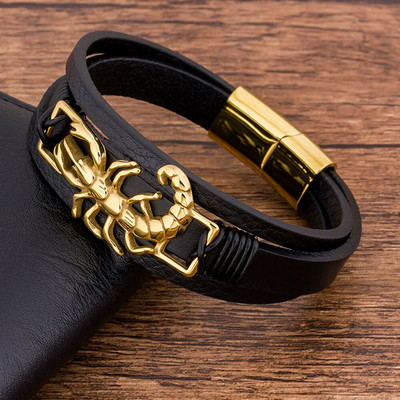TYO Fashion Trendy Charm Кожена гривна от скариди Мъжки животни от неръждаема стомана Магнитна закопчалка Гривни Бижута Въже Плетено