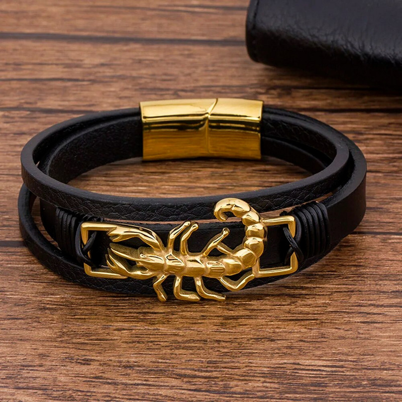 TYO Fashion Trendy Charm Brățară din piele creveți bărbați animale din oțel inoxidabil cu închidere magnetică brățări bijuterii frânghie împletită