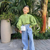 Bluză cu mâneci bufante pentru fetiță, din bumbac, cămașă pentru copii mici, toamnă, primăvară, top Bluze, culoare uni, haine pentru bebeluși 1-7 ani