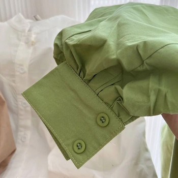 Блуза с буф ръкав за момиченце, памучна риза за бебета, малки деца, есенно-пролетно горнище, блузи, едноцветни бебешки дрехи 1-7 г.