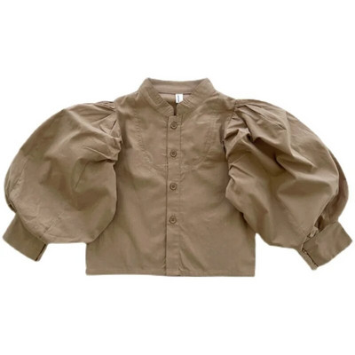 Bluză cu mâneci bufante pentru fetiță, din bumbac, cămașă pentru copii mici, toamnă, primăvară, top Bluze, culoare uni, haine pentru bebeluși 1-7 ani