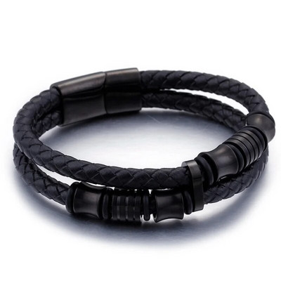 Brățări clasice din piele cu două straturi pentru bărbați cu închidere magnetică din metal Brățară de afaceri pentru bărbați Cadou rafinat