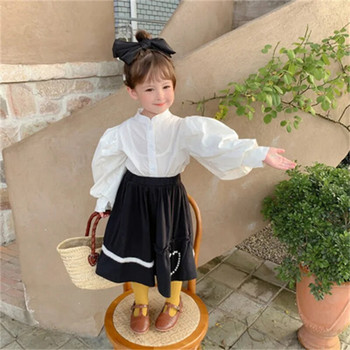 Блуза с буф ръкав за момиченце Памучна риза на принцеса за малко дете Есенно пролетно горнище Бяла блуза Бебешки дрехи във френски стил 1-7г