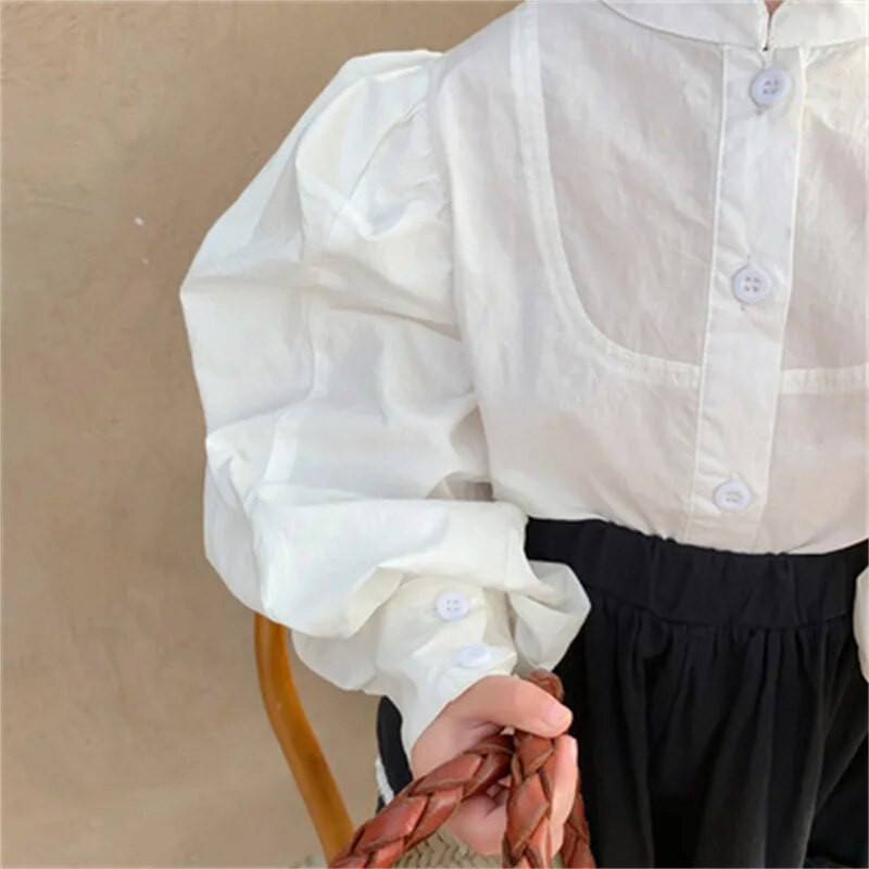 Bluza s puf rukavima za djevojčice Pamučna majica princeza za dojenčad i malu djecu Jesen Proljetna majica Bijela bluza Odjeća za bebe u francuskom stilu od 1 do 7 godina