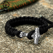 Brățări de supraviețuire cu ciocan Viking Thors Brățări pentru bărbați reglabile din oțel inoxidabil Norse Mjolnir Paracord frânghie brățară lucrate manual pentru iubitorii de bijuterii