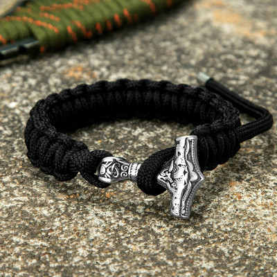 Brățări de supraviețuire cu ciocan Viking Thors Brățări pentru bărbați reglabile din oțel inoxidabil Norse Mjolnir Paracord frânghie brățară lucrate manual pentru iubitorii de bijuterii