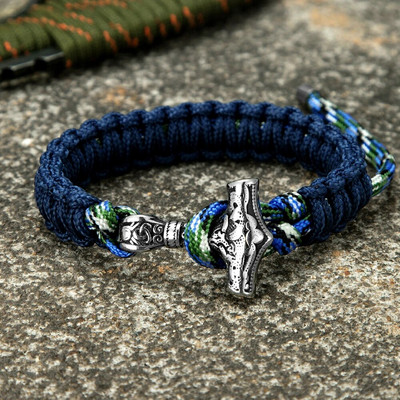 Brățări de supraviețuire cu ciocan Viking Thors Brățări pentru bărbați reglabile din oțel inoxidabil Norse Mjolnir Paracord frânghie brățară lucrate manual pentru iubitorii de bijuterii