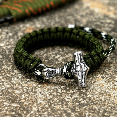 Brățări de supraviețuire cu ciocan Viking Thors Brățări pentru bărbați reglabile din oțel inoxidabil Norse Mjolnir Paracord frânghie brățară lucrate manual pentru iubitorii de bijuterii