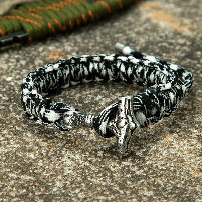 Brățări de supraviețuire cu ciocan Viking Thors Brățări pentru bărbați reglabile din oțel inoxidabil Norse Mjolnir Paracord frânghie brățară lucrate manual pentru iubitorii de bijuterii