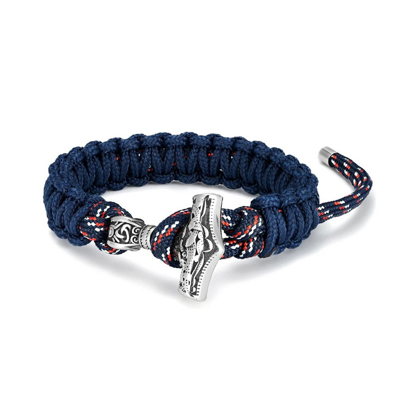 Brățări de supraviețuire cu ciocan Viking Thors Brățări pentru bărbați reglabile din oțel inoxidabil Norse Mjolnir Paracord frânghie brățară lucrate manual pentru iubitorii de bijuterii