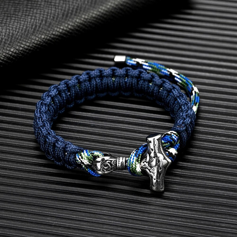 Brățări de supraviețuire cu ciocan Viking Thors Brățări pentru bărbați reglabile din oțel inoxidabil Norse Mjolnir Paracord frânghie brățară lucrate manual pentru iubitorii de bijuterii