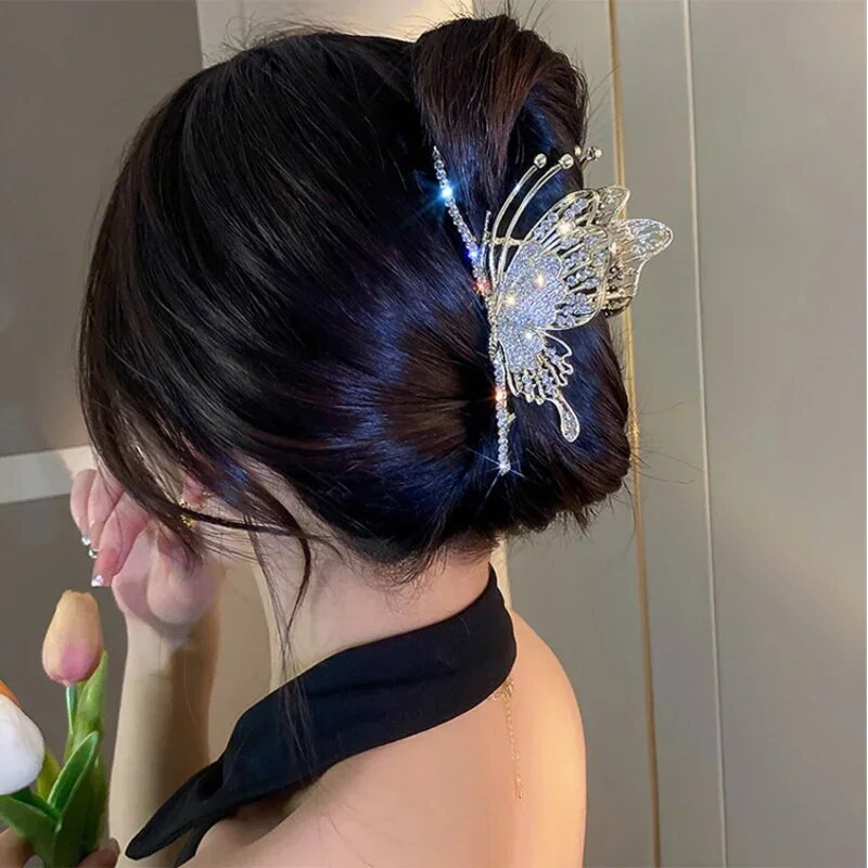 Clip de păr fluture metal pentru femei Ultimul design de nișă Folder de prindere Clip de rechin Accesorii de păr pentru femeie Clip de păr mare