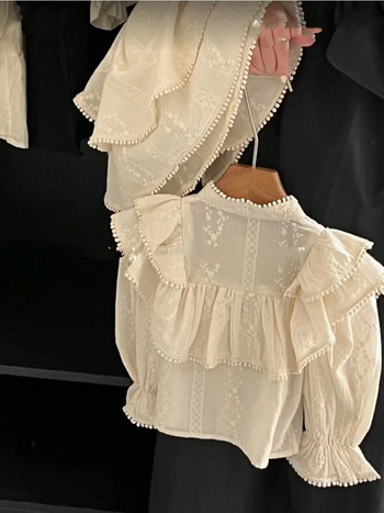 Μπλούζες Άνοιξη σεζόν Νέα Φούστα Κορίτσια Forest Flower Edge Πουκάμισο Τούρτα Φούστα 2024 Παιδικά Ρούχα Απλή Φαρδιά