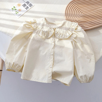 Детски блузи, дантелена флорална бродерия, яка, блуза за момичета, риза, дрехи за малко момиче, бяла блуза за бебешки ризи