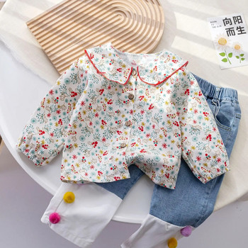 Детски блузи, дантелена флорална бродерия, яка, блуза за момичета, риза, дрехи за малко момиче, бяла блуза за бебешки ризи