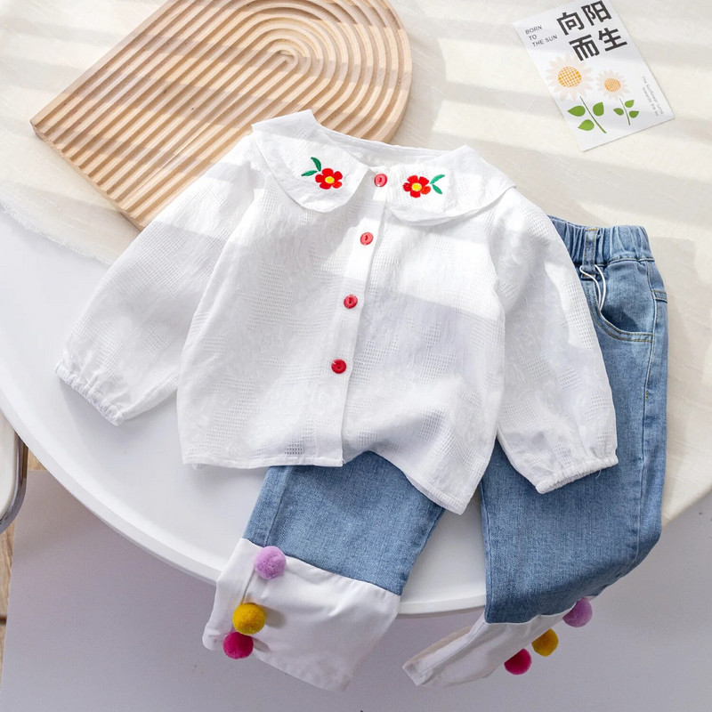 Bluze pentru copii din dantelă broderie florală guler răsturnat bluză pentru fete cămașă haine pentru fetiță bluză albă pentru cămăși pentru bebeluși