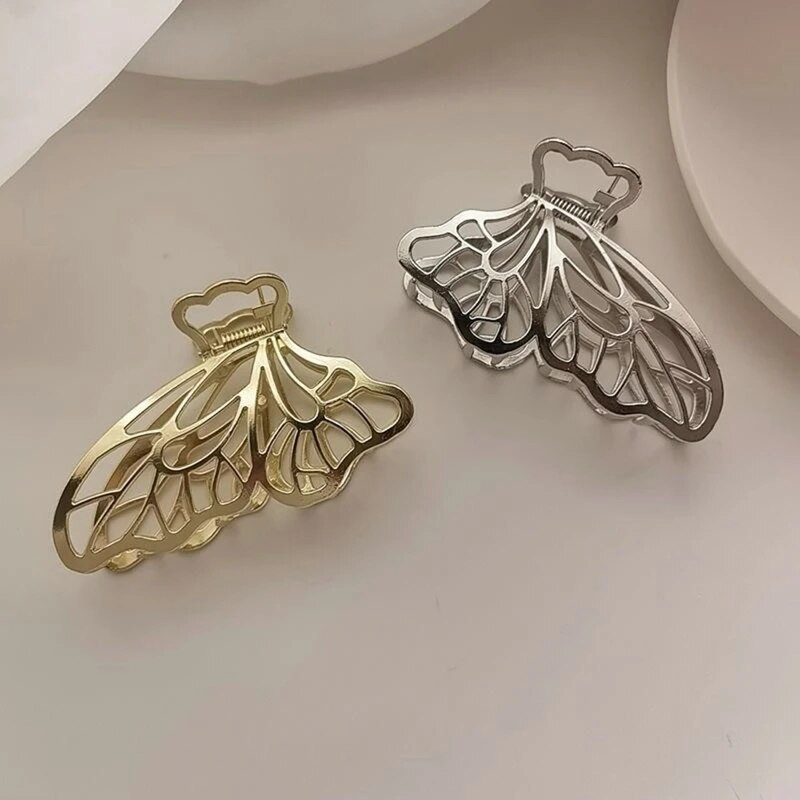Gheare de păr la modă Temperament Gold Grab Agrafe de păr din metal cu fluture Agrafe de păr elegante de epocă cu bandă Accesorii de păr la modă