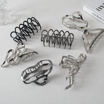Големи метални геометрични щипки за нокти за коса Сребърен цвят Корейска модна щипка за акула Y2k Фиби за коса Шноли Аксесоари за коса за жени