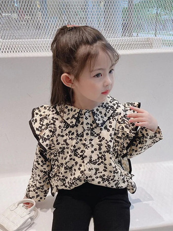 2022 Блуза за момичета Пролет Есен Ежедневни елегантни ризи с флорален принт с волани Модни универсални детски горнища с дълъг ръкав 2-7 Y