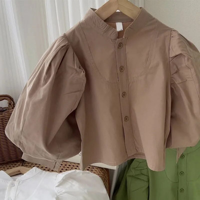 Cămașă cu mânecă bufantă cu guler pentru fete, top de modă în stil european și american, primăvară și toamnă 2022, îmbrăcăminte nou stil