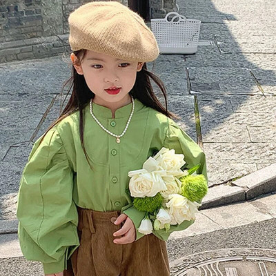 Cămașă cu mânecă bufantă cu guler pentru fete, top de modă în stil european și american, primăvară și toamnă 2022, îmbrăcăminte nou stil
