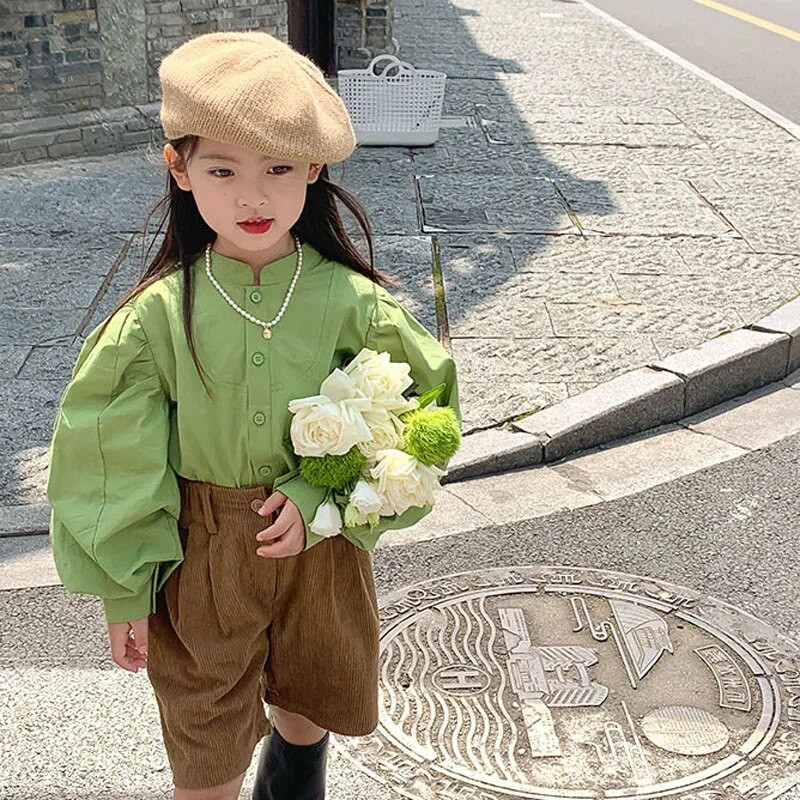 Cămașă cu mânecă bufantă cu guler pentru fete, top de modă în stil european și american, primăvară și toamnă 2022, îmbrăcăminte nou stil