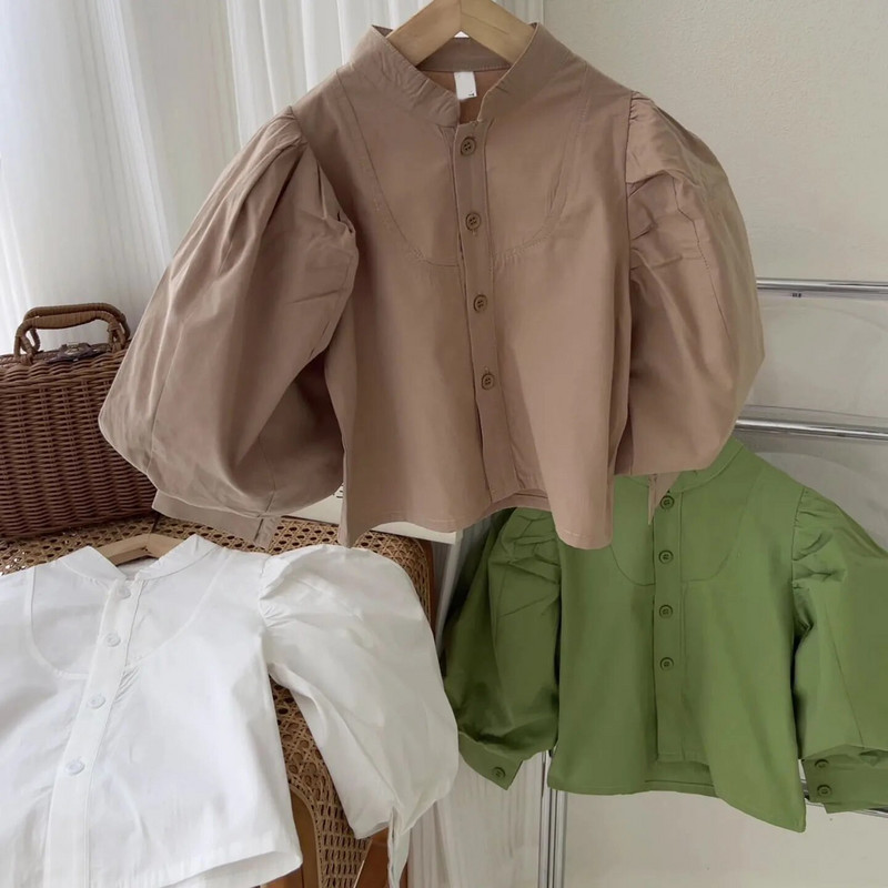 Cămașă cu mânecă bufantă cu guler pentru fete, top de modă în stil european și american, primăvară și toamnă 2022, îmbrăcăminte nou stil