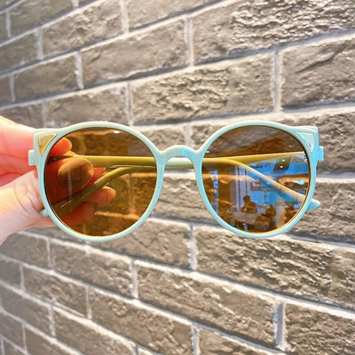 Ochelari de soare la modă, la modă, urechi de pisică, pentru copii, ochelari de soare cu ramă rotundă, cu protecție UV, pentru băieți, fete, vară, în aer liber