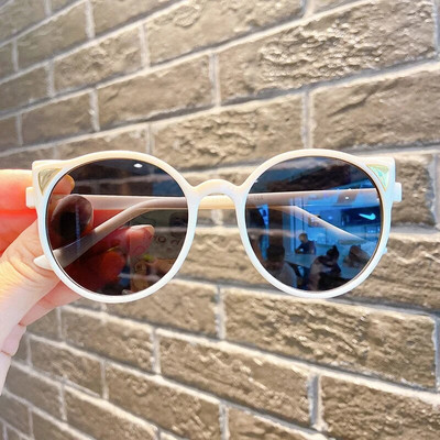 Ochelari de soare la modă, la modă, urechi de pisică, pentru copii, ochelari de soare cu ramă rotundă, cu protecție UV, pentru băieți, fete, vară, în aer liber
