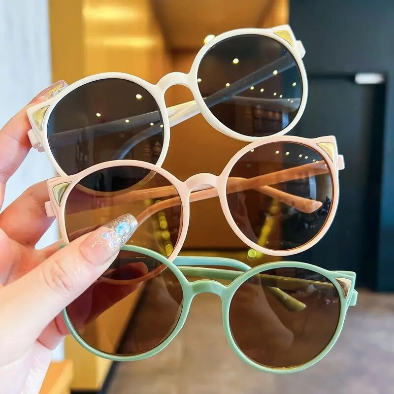 Ochelari de soare la modă, la modă, urechi de pisică, pentru copii, ochelari de soare cu ramă rotundă, cu protecție UV, pentru băieți, fete, vară, în aer liber