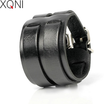 XQNI New Arrival Fashion Ανδρικά βραχιόλια από γνήσιο δέρμα Υψηλής ποιότητας Knight Courage Bandage Wrap Charm Μαύρα δερμάτινα βραχιόλια.