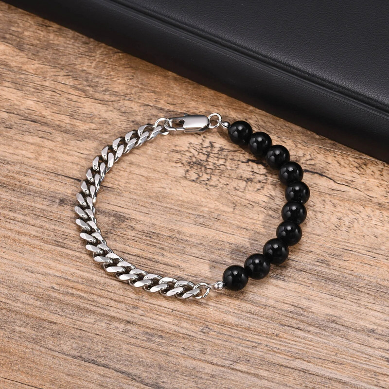 Vnox kubai lánc karkötők férfiaknak fiúknak, 8 mm-es gyöngyök, csuklópántok, ajándékok Valentin apák napjára születésnapi partira