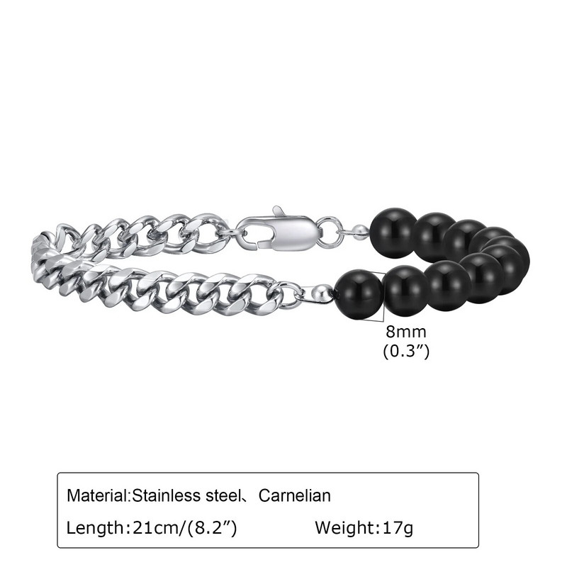 Vnox kubai lánc karkötők férfiaknak fiúknak, 8 mm-es gyöngyök, csuklópántok, ajándékok Valentin apák napjára születésnapi partira